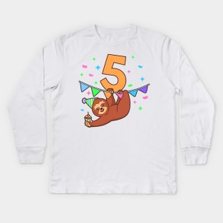 I am 5 with sloth - kids birthday 5 years old Kids Long Sleeve T-Shirt